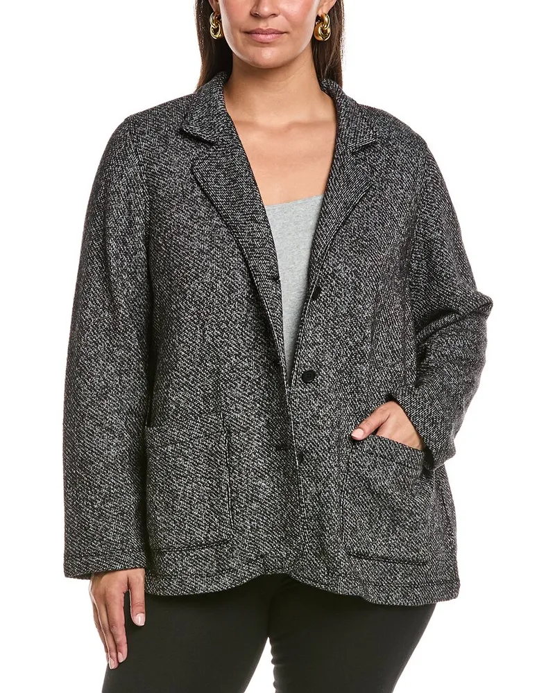 Eileen Fisher Plus Stand Collar Jacket Black