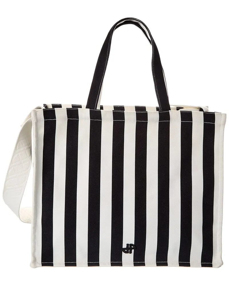 Patou JP Large Striped Canvas Tote Black