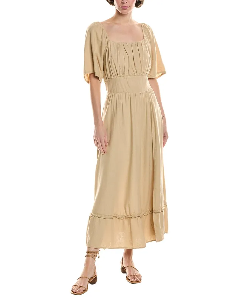 Nicole Miller Jade Linen-Blend Midi Dress Beige