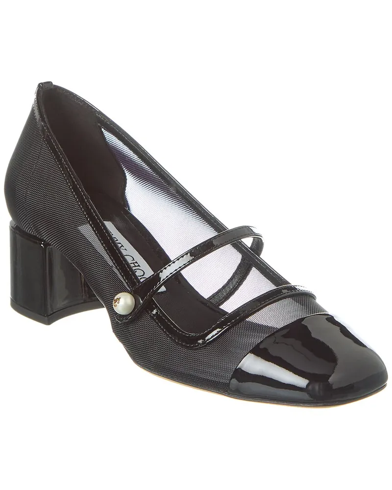Jimmy Choo Elisa 45 Patent & Mesh Pump Black