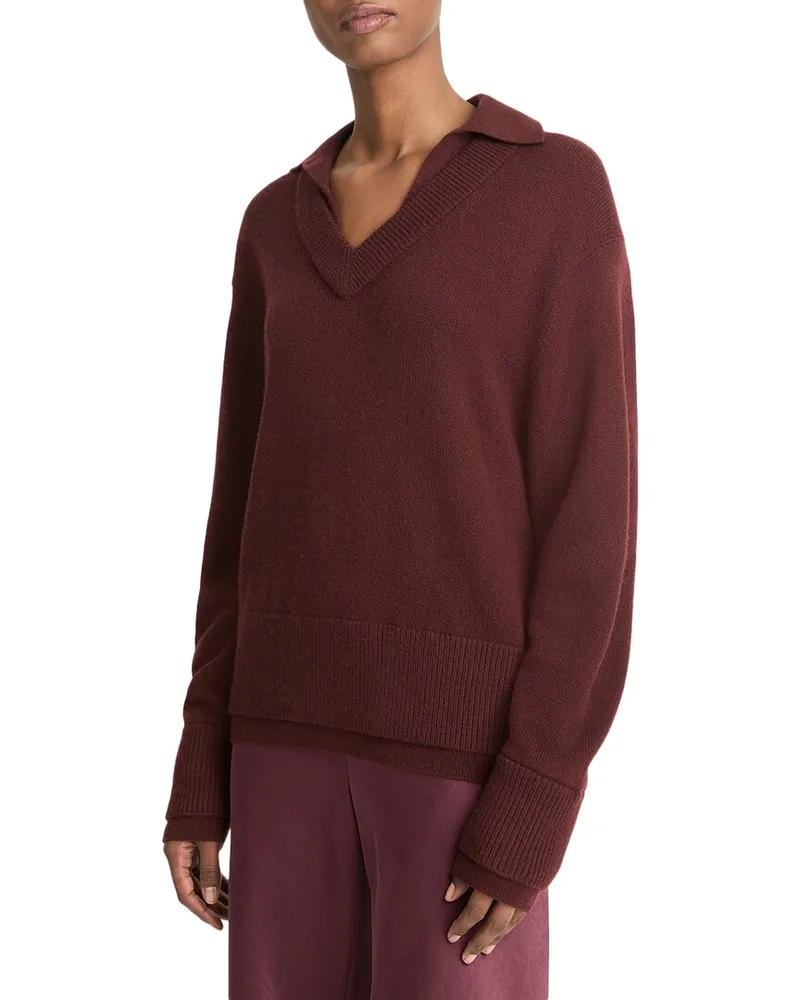 Vince Collared Double Layer Wool & Cashmere-Blend Pullover Nocolor