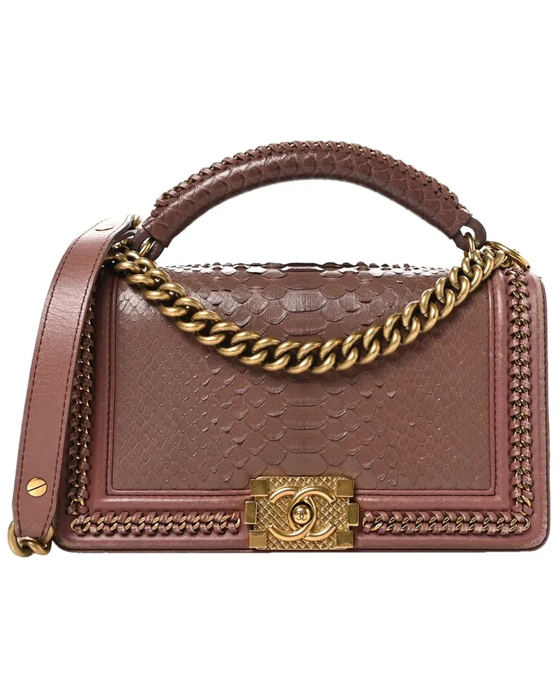 Chanel Brown Snakeskin New Medium Boy Top Handle Flap (Authentic Pre-Loved Nocolor