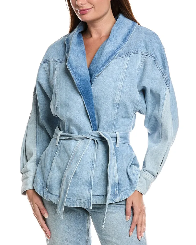HUGO BOSS Paneled Denim Wrap Jacket Blue
