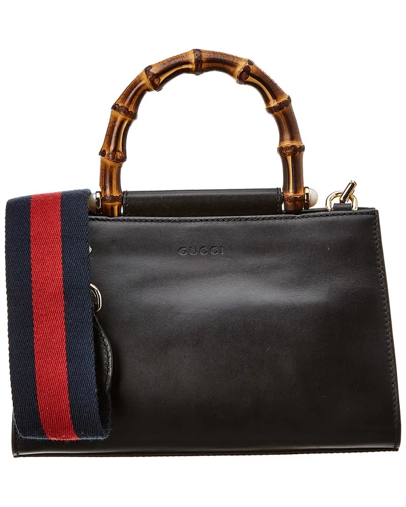 Gucci Black Leather Bamboo Nymphaea Bag (Authentic Pre-Loved Nocolor