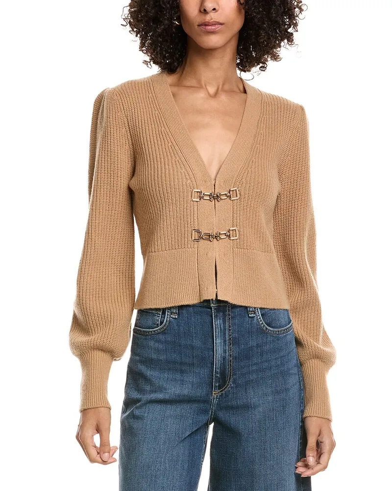 GENERATION LOVE Monse Saddle Buckle Wool Cardigan Brown