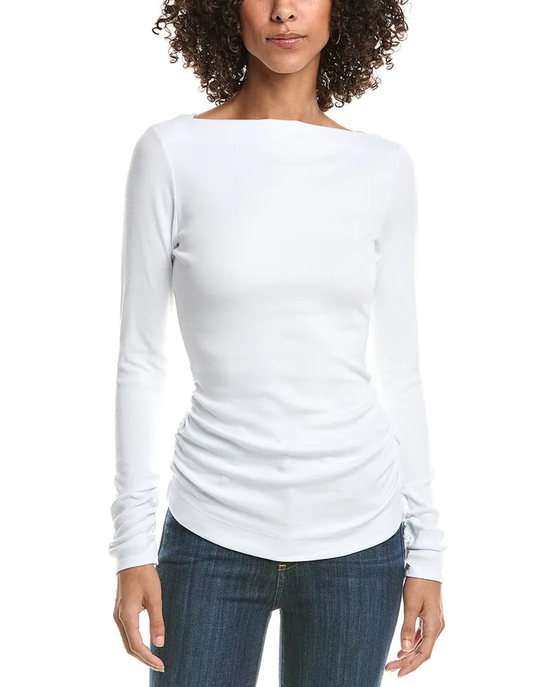 Michael Stars Clarke Knife Neck Ruched T-Shirt White