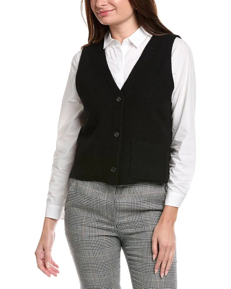 Eileen Fisher Petite Boiled Wool Vest Black