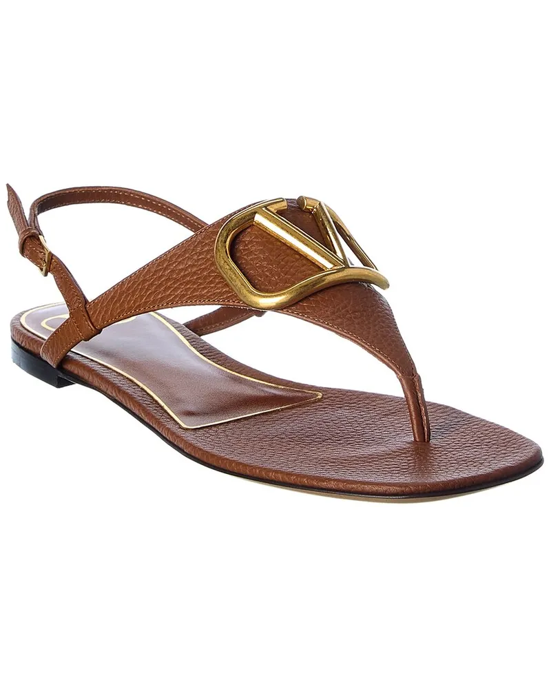 Valentino Garavani VLogo Grainy Leather Sandal Brown