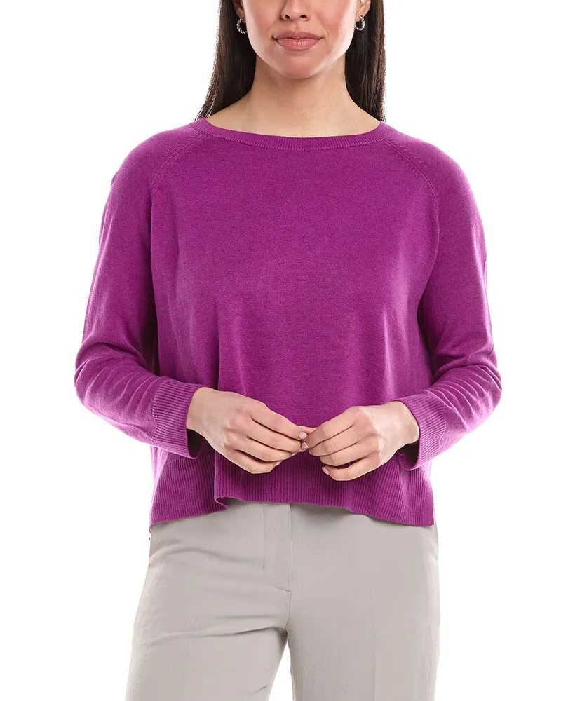 Eileen Fisher Raglan Linen-Blend Pullover Purple
