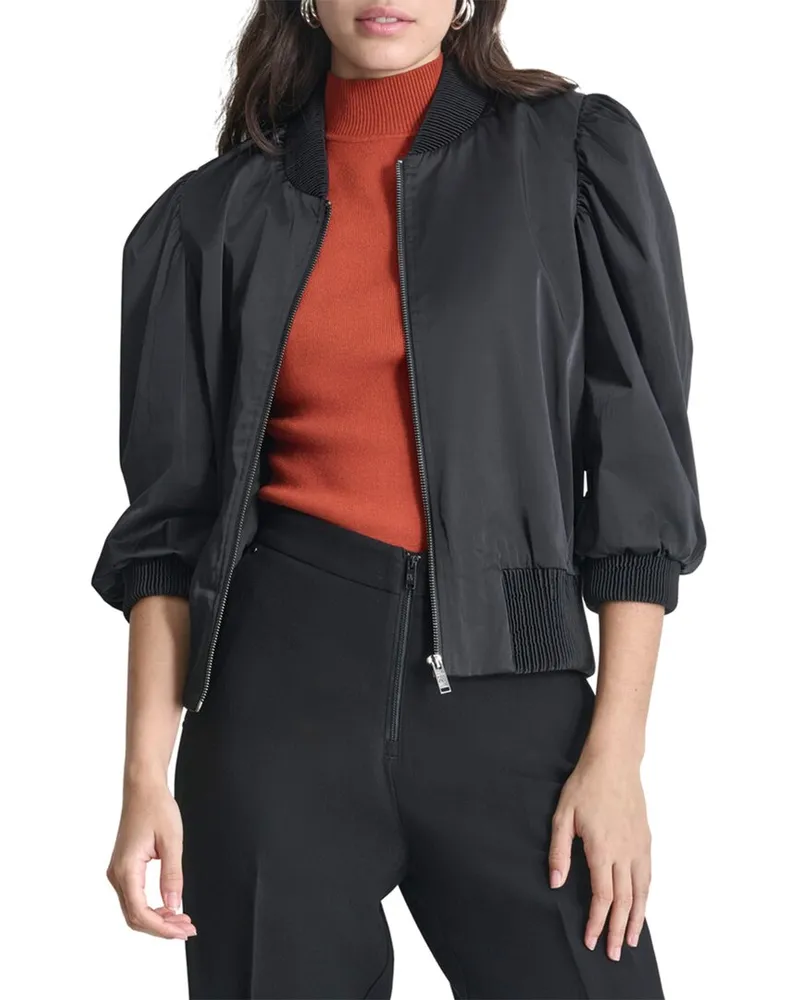 DKNY Shine Sateen Puff Sleeve Jacket Black
