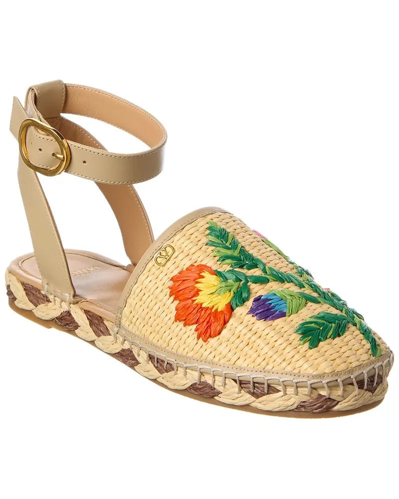 Valentino Garavani Straw & Leather Espadrille Brown