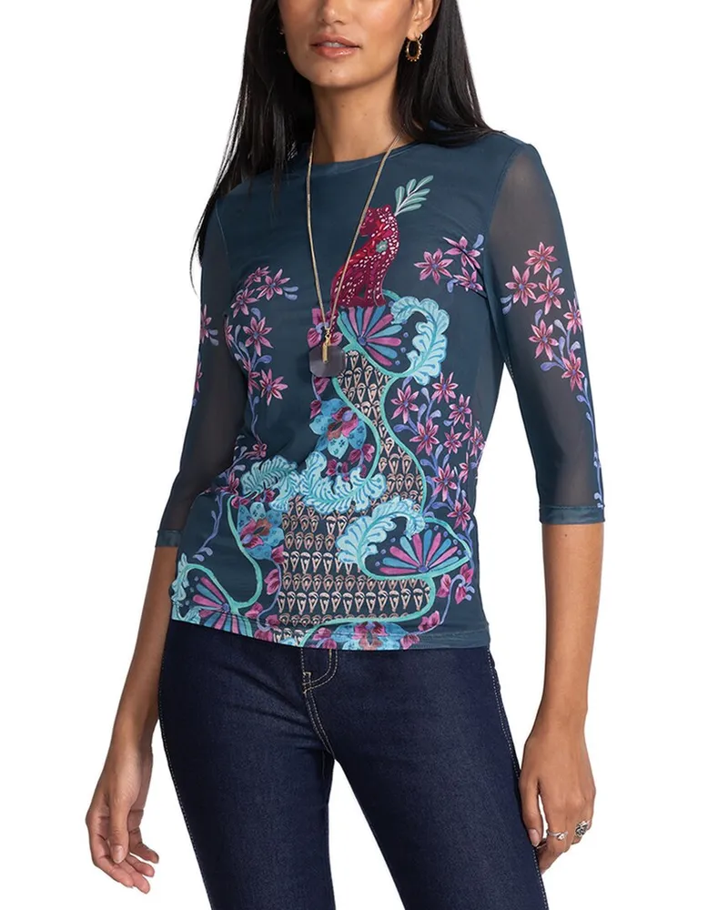 Johnny Was Petite Natalie Mesh T-Shirt Blue