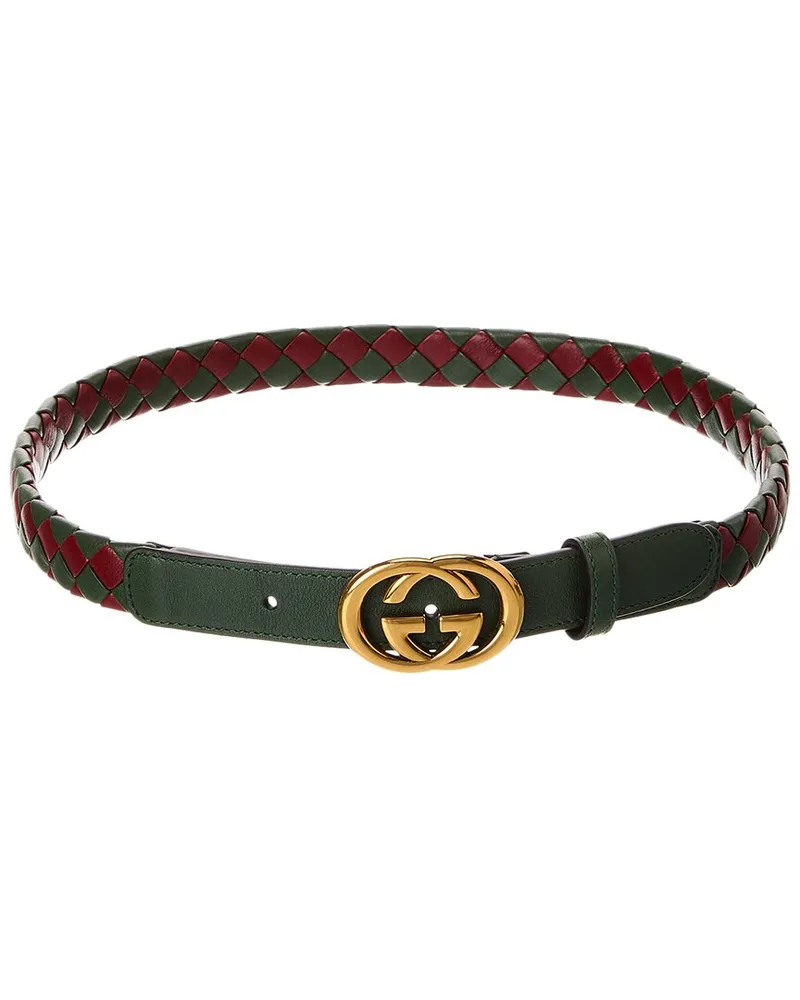 Gucci Interlocking G Woven Leather Belt Red