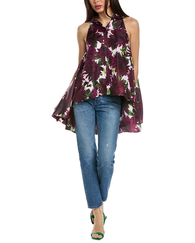 Oscar de la Renta Dahlia Silk Twill Blouse Red