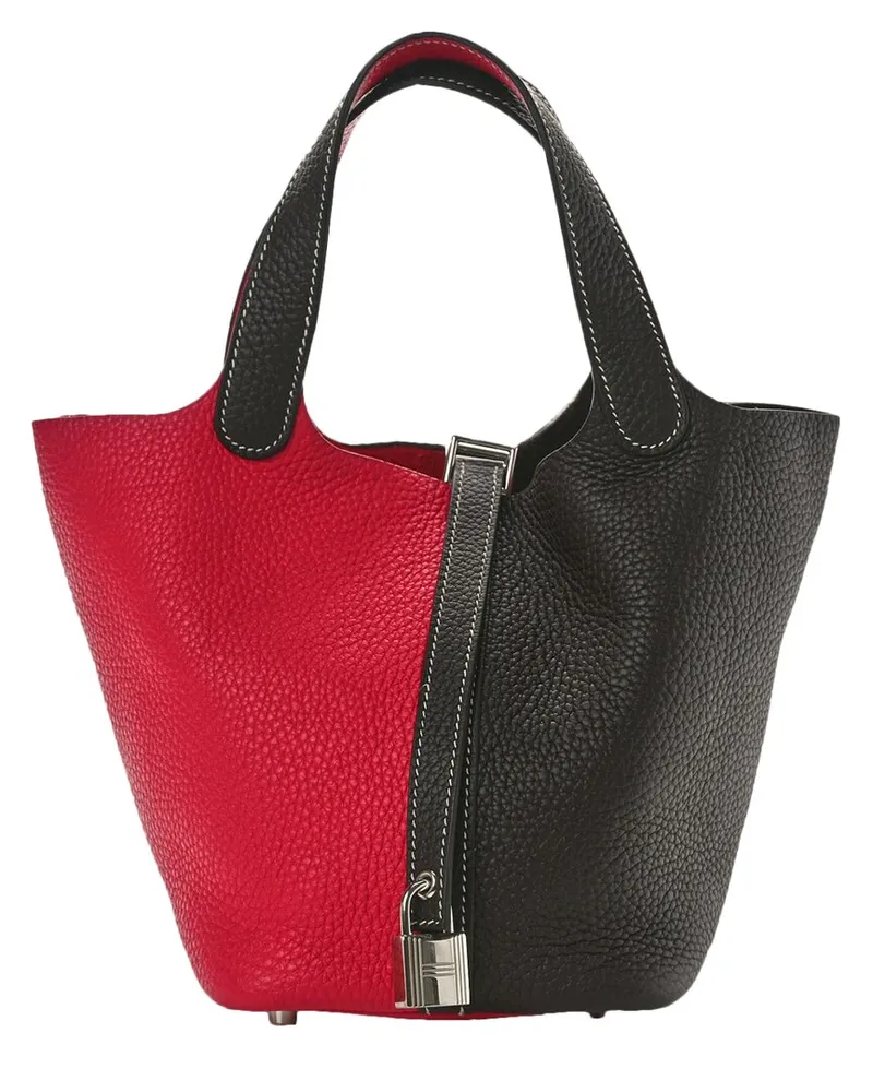 Hermès Rouge Sellier Framboise Taurillon Clemence Leather Casaque Picotin Lock  18 PM (Authentic Pre-Loved Nocolor