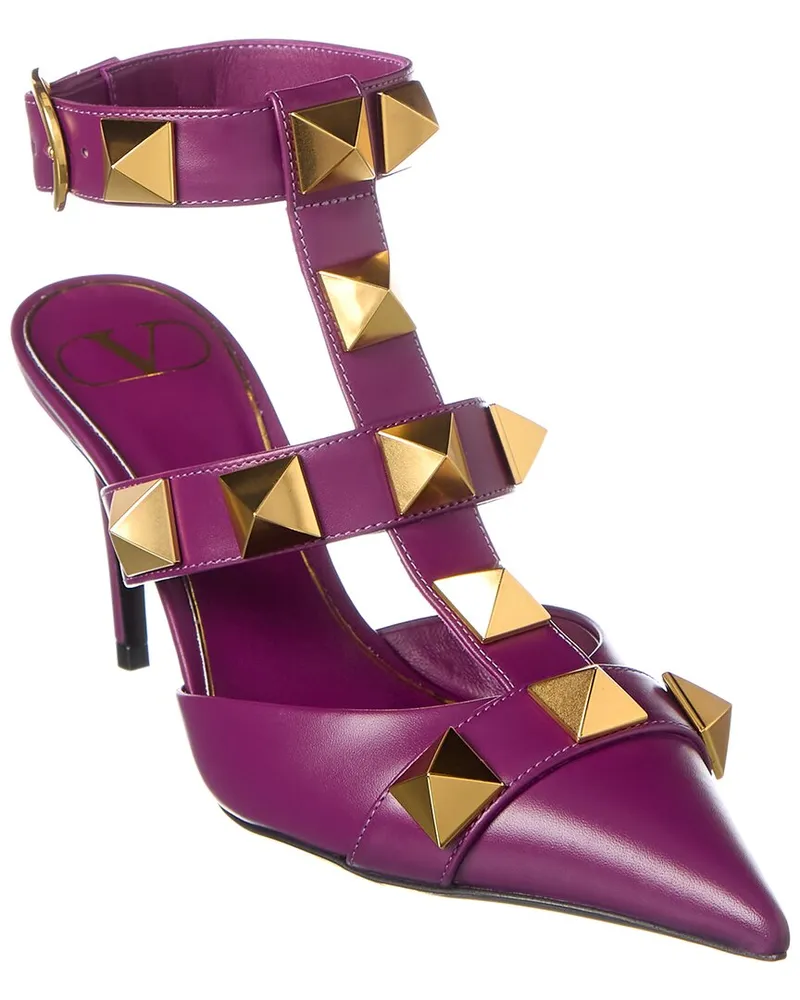 Valentino Garavani Roman Stud 80 Leather Ankle Strap Pump Purple