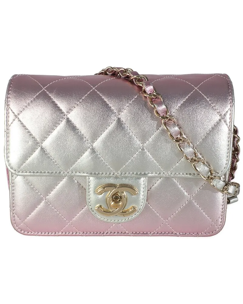 Chanel Gold Metallic Pink Leather Like A Wallet Flap Bag (Authentic Pre-Loved Nocolor