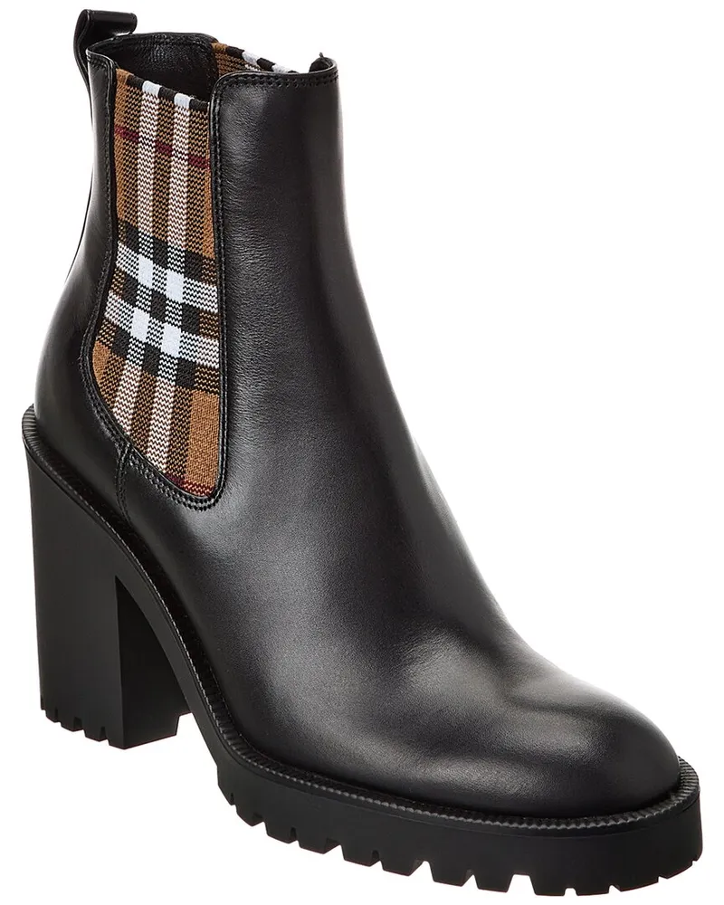 Burberry Check Panel Leather Bootie Nocolor