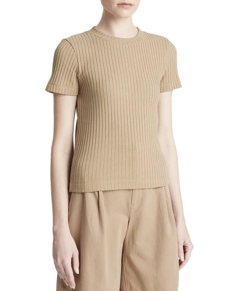 Vince Rib Crewneck Top Brown