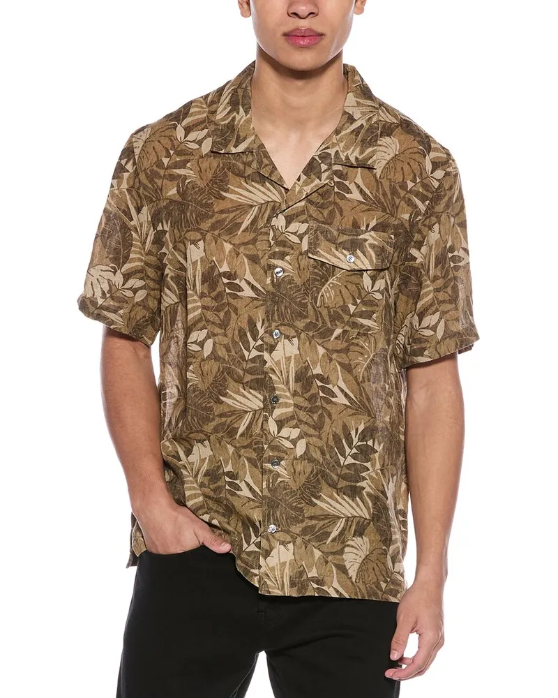 James Perse Printed Linen Shirt Brown