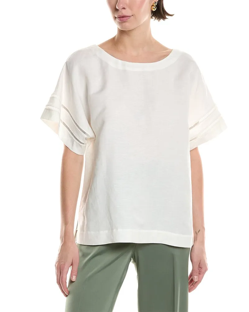 Anne Klein Linen-Blend Boxy Top White