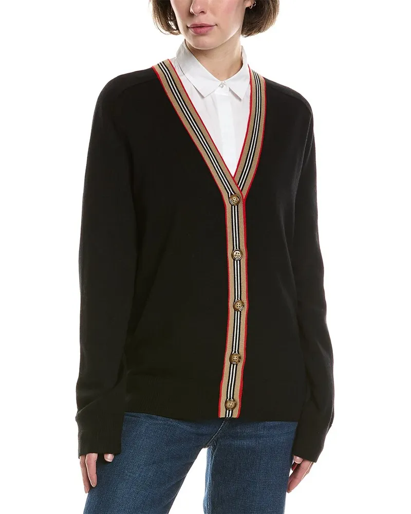 Burberry Icon Stripe Wool Cardigan Black
