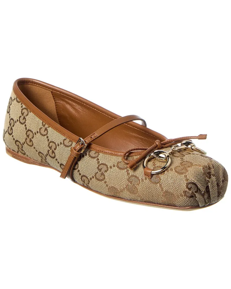 Gucci Horsebit GG Canvas & Leather Ballet Flat Nocolor