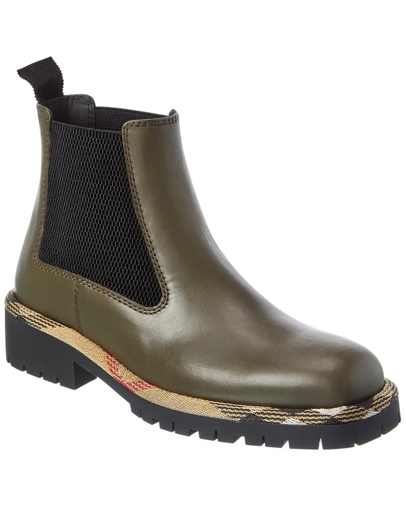 Burberry Checked Leather Boot Green