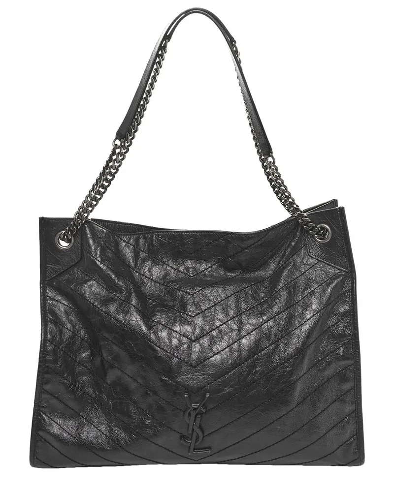 Saint Laurent Navy Cracked Calfskin Leather Monogram Niki Shoulder Bag  (Authentic Pre-Loved Nocolor