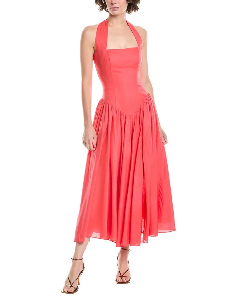 Bardot Marabella Halter Linen-Blend Maxi Dress Red
