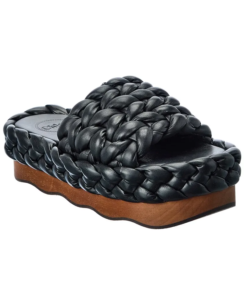 Chloé Woody Braided Leather Sandal Black