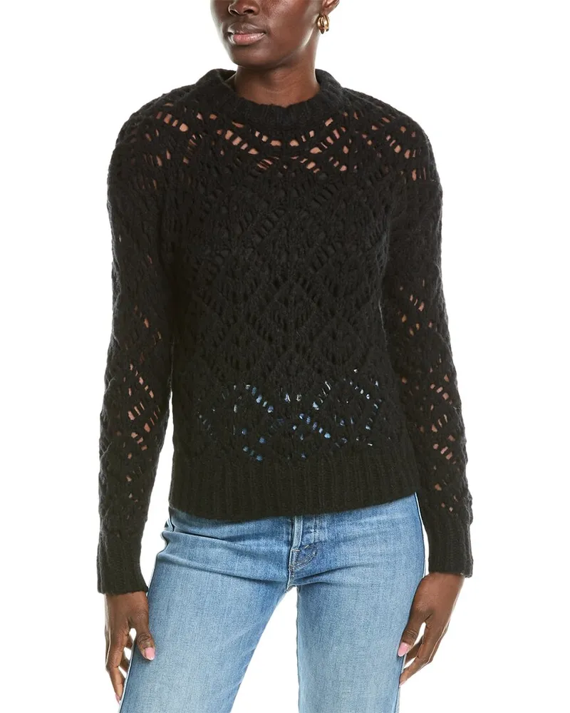 NAADAM Luxe Open Stitch Crewneck Wool & Cashmere-Blend Sweater Black