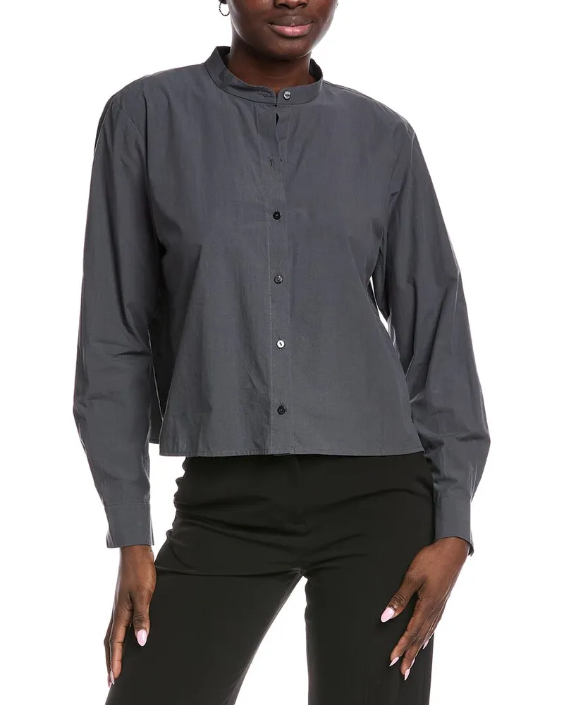 Eileen Fisher Mandarin Collar Shirt Grey