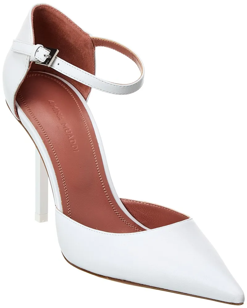 Amina Muaddi Angelica Leather Pumps White