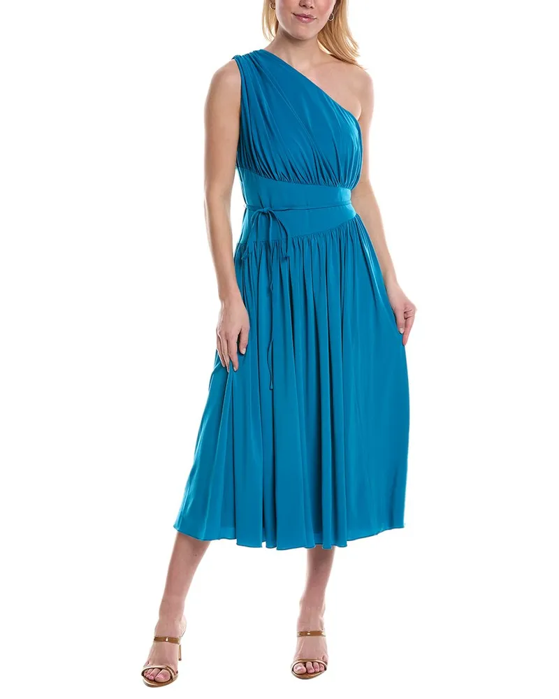 Halston One-Shoulder Midi Dress Blue