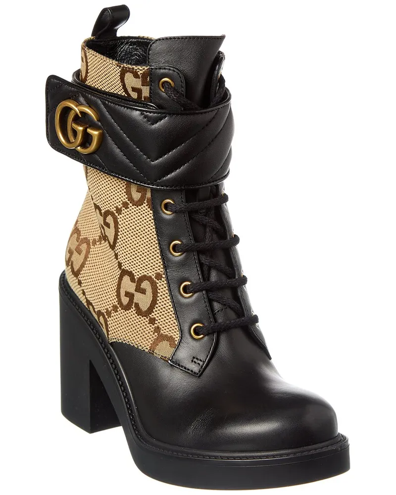 Gucci Double G GG Canvas & Leather Boot Brown