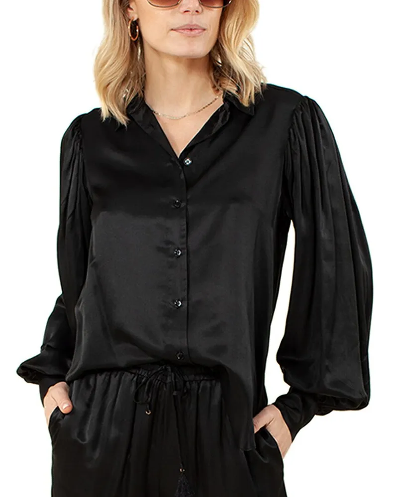 Hale Bob Solid Silk-Blend Top Black