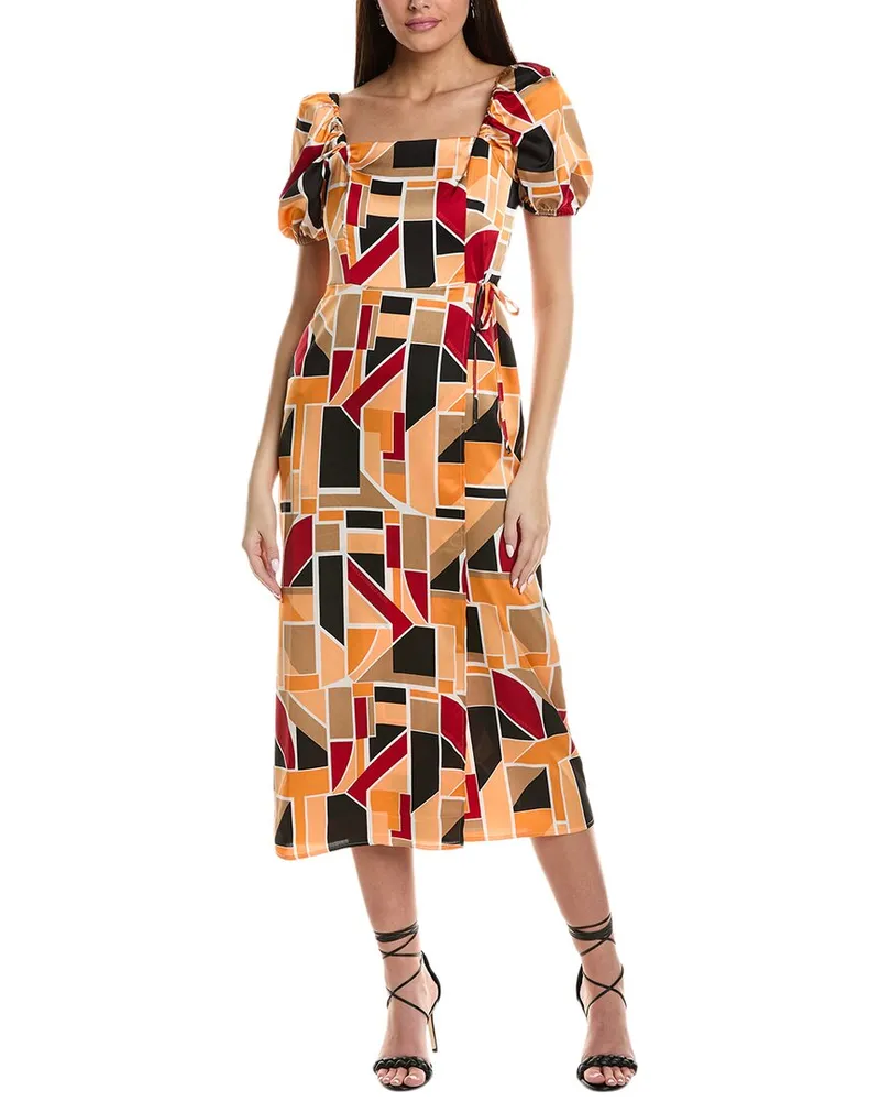 Karl Lagerfeld Puff Sleeve Faux Wrap Dress Orange