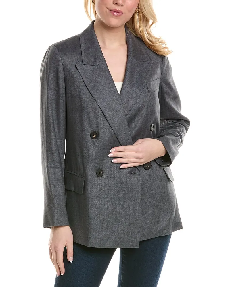 Peserico Linen & Wool-Blend Jacket Blue