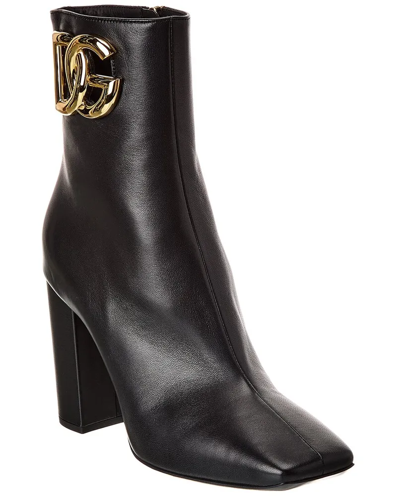 Dolce & Gabbana DG Logo Leather Bootie Black
