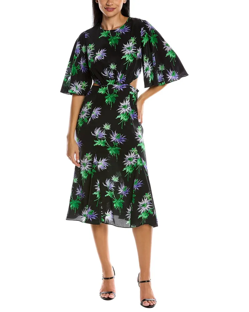 LES RÊVERIES Flutter Sleeve Silk Wrap Dress Black
