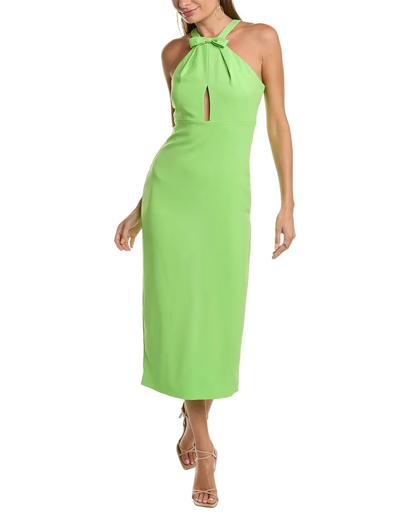 Monique Lhuillier Bow Halter Maxi Dress Green