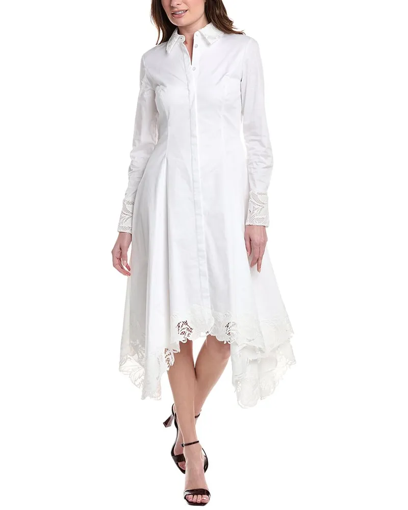 Oscar de la Renta Button Front Guipure Hem Shirtdress White