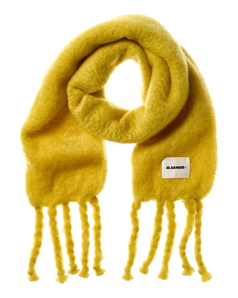 Jil Sander Logo Long Mohair & Wool-Blend Scarf Yellow