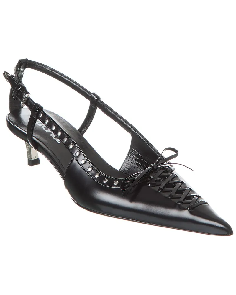 Versace Laced Pin-Point Leather Slingback Pump Black