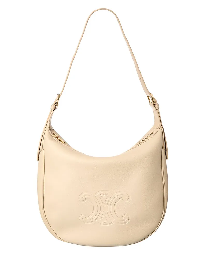 Celine Heloise Medium Leather Hobo Bag White