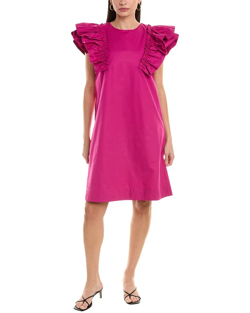 Alpha Studio Ruffle Sleeve Shift Dress Purple