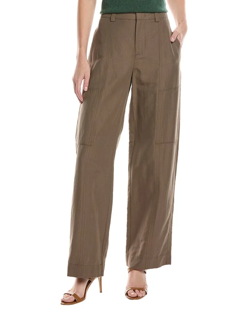 Vince Drop-Waist Utility Wide Leg Linen-Blend Pant Green