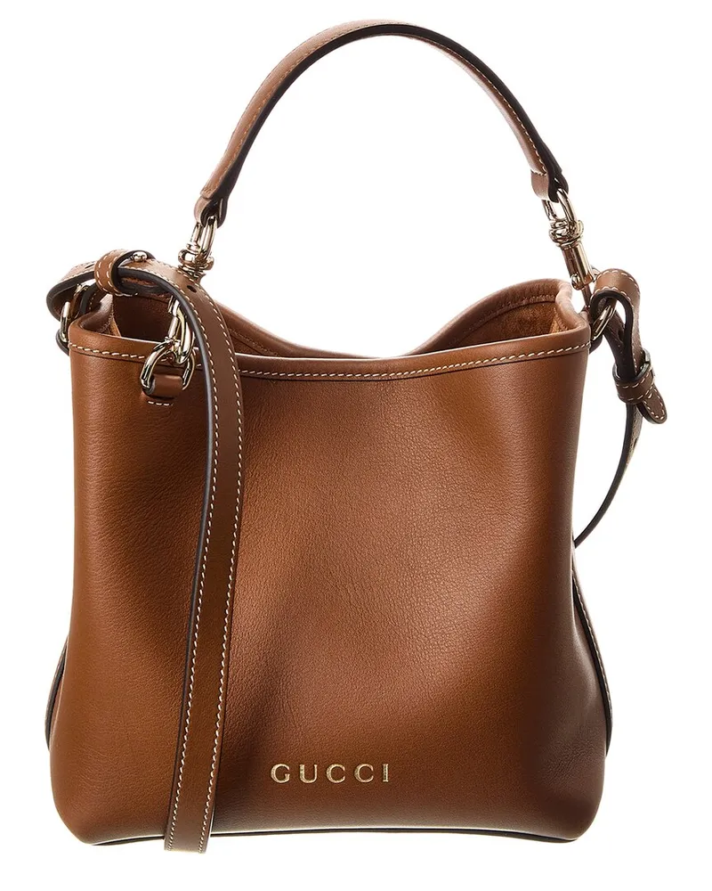 Gucci GG Mini Emblem Leather Bucket Bag Brown