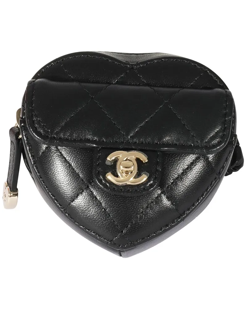 Chanel Black Leather Heart Zipped Arm Coin Purse (Authentic Pre-Loved Nocolor